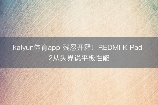 kaiyun体育app 残忍开释！REDMI K Pad 2从头界说平板性能