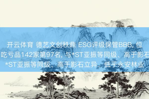 开云体育 德艺文创秩鼎 ESG评级保管BBB， 位居GICS三级家庭耐用吃亏品142家第97名， 与*ST亚振等同级、高于影石立异、低于永安林业