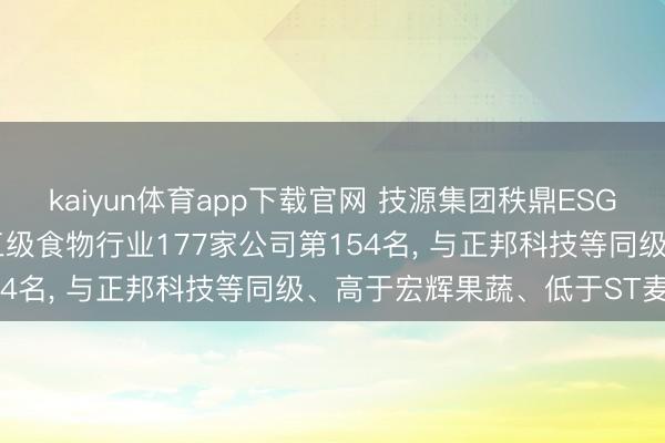 kaiyun体育app下载官网 技源集团秩鼎ESG评级为BB， 位居GICS三级食物行业177家公司第154名， 与正邦科技等同级、高于宏辉果蔬、低于ST麦趣等